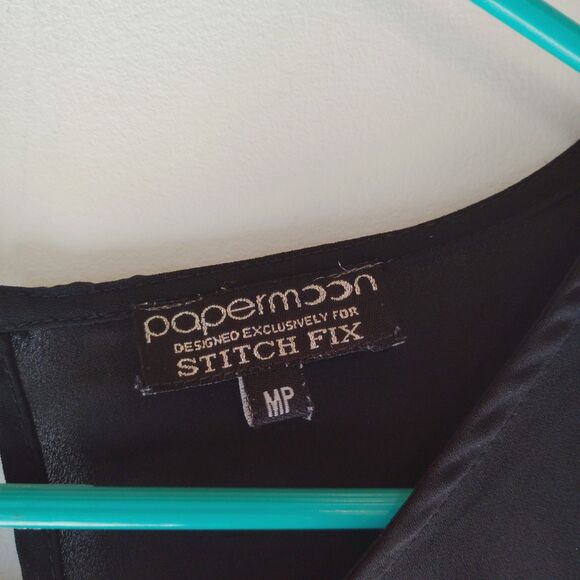 Papermoon Stitchfix Black round neck cap Ruffle sleeve blouse Career MP - Picture 2 of 6